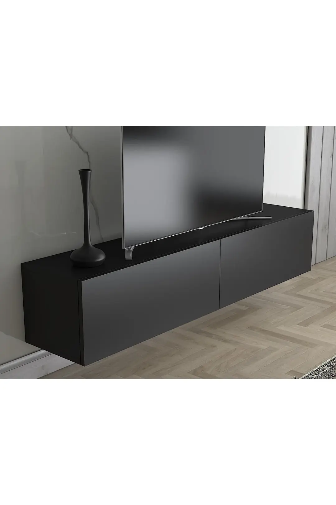 Toprak 150 Cm Duvara Monte Tv Ünitesi - Siyah / Siyah